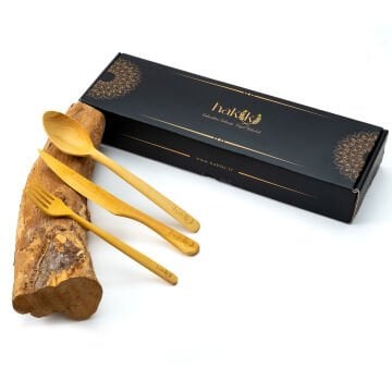 El Yapımı 3 Parça Şimşir Yemek Seti