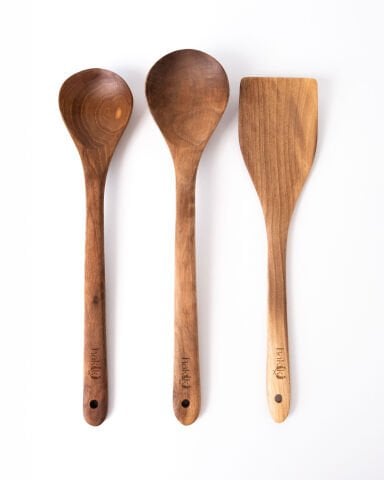 Handmade Walnut Kitchen Set (3-Piece) – 2 Spoons + 1 Spatula