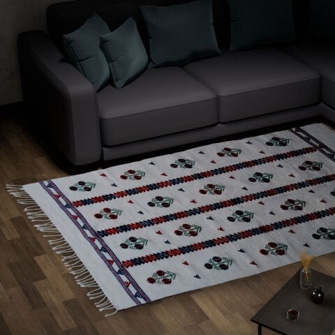 Hand-Woven Kilim with Three Roses Motif