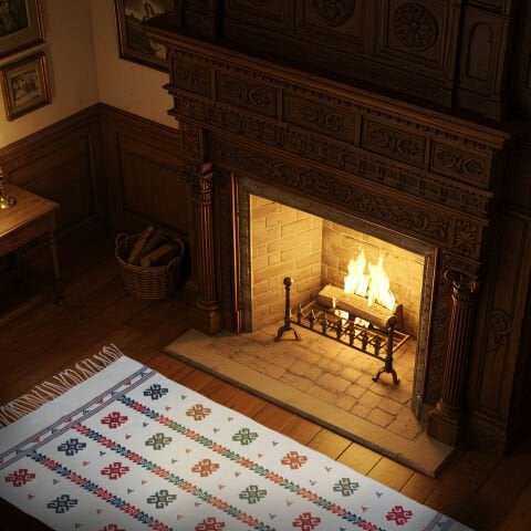 Hand-Woven Rug with Ram's Horn Motif
