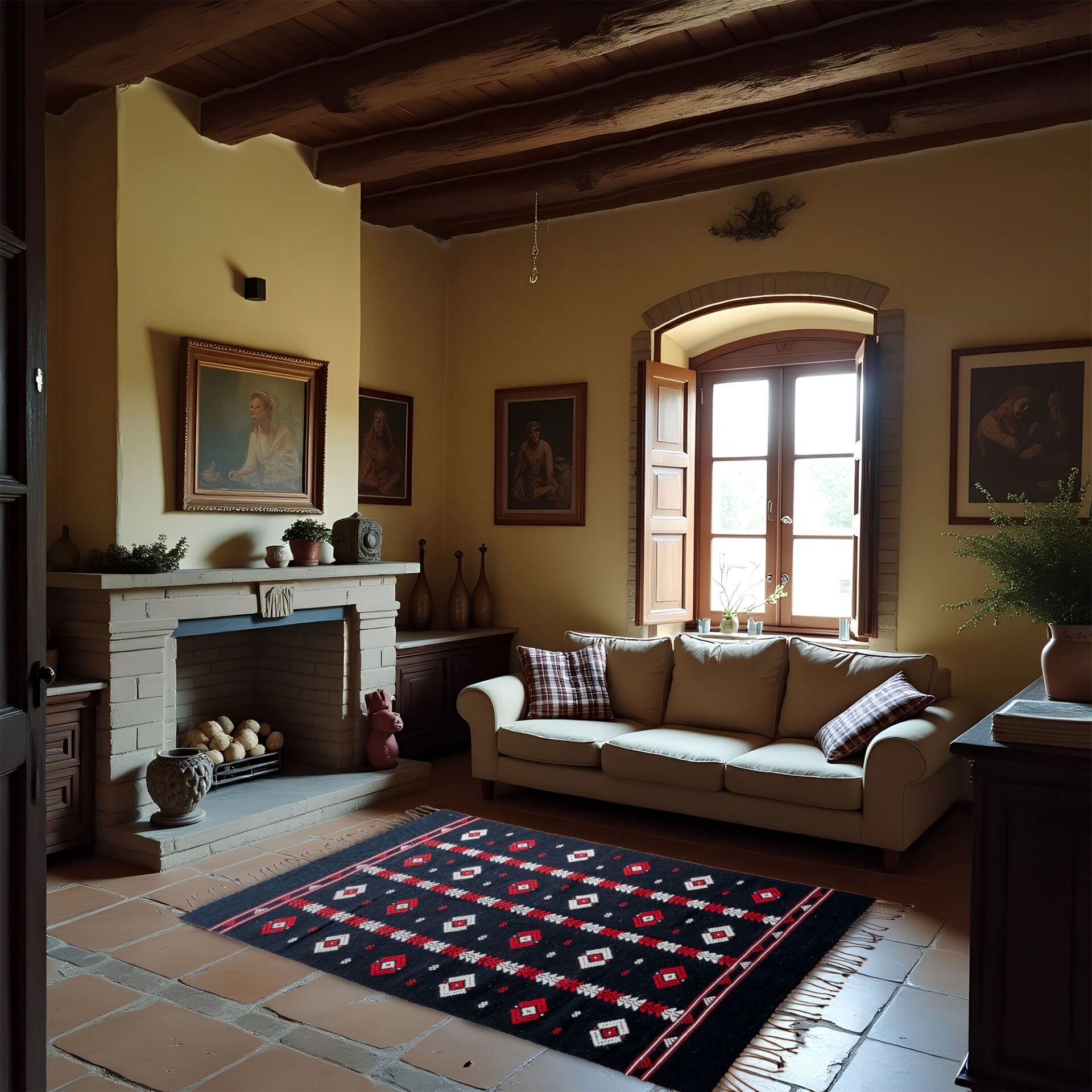 Koyun Gözü Motifli El Dokuması Kilim