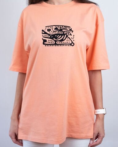 %100 Ege Pamuğu Taş Baskı | Yavruağzı Keklik Desenli Unisex Oversize Tişört