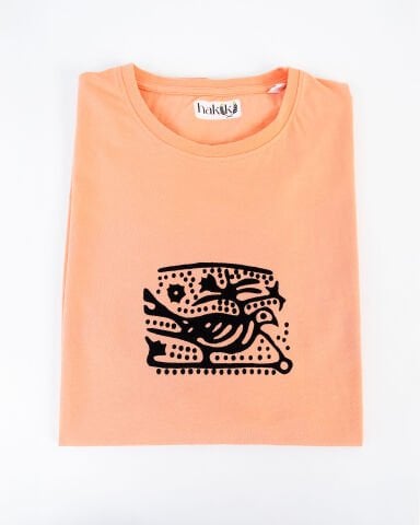 %100 Ege Pamuğu Taş Baskı | Yavruağzı Keklik Desenli Unisex Oversize Tişört