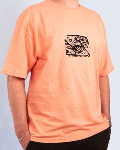 %100 Ege Pamuğu Taş Baskı | Yavruağzı Keklik Desenli Unisex Oversize Tişört