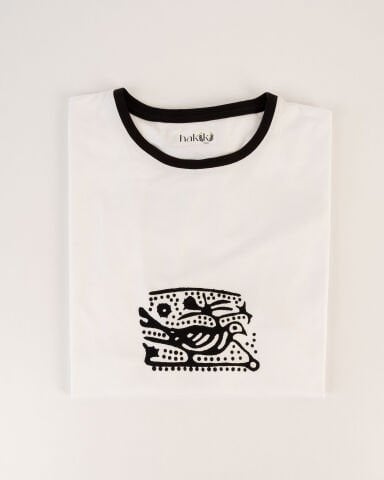 %100 Ege Pamuğu Taş Baskı | Siyah Beyaz Keklik Desenli Unisex Oversize Tişört