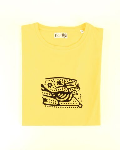 Yellow Oversized T-Shirt – Partridge Pattern, Stone Print, 100% Aegean Cotton