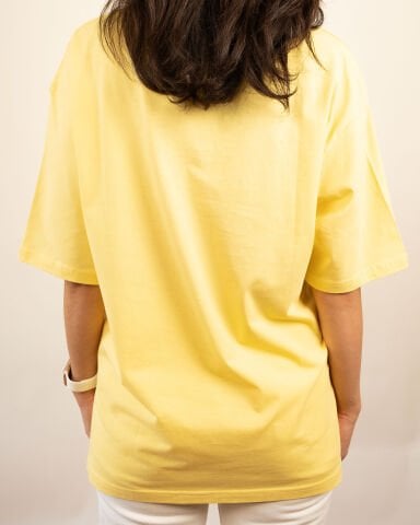 Yellow Oversized T-Shirt – Partridge Pattern, Stone Print, 100% Aegean Cotton
