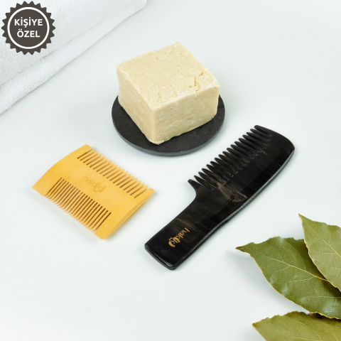 Hair Care Trio (Handled Bone Comb + Double-Sided Boxwood Comb + Laurel Soap)