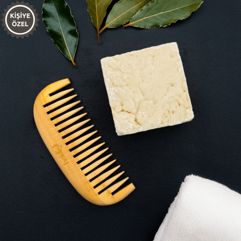 Natural Handmade Wide Tongue Boxwood Comb + Laurel Soap Set