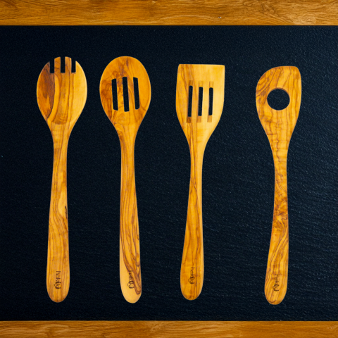 Olive Wood 4-Piece Kitchen Set