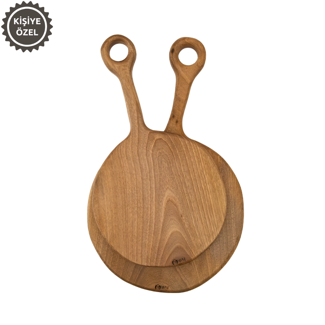 Handmade Natural Round Walnut 2-Piece Cutting & Serving Board 34 cm