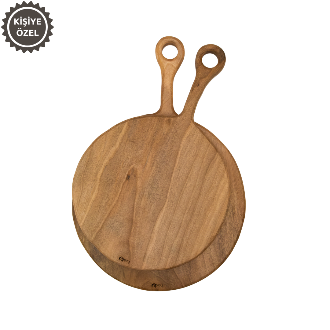 Handmade Natural Round Walnut 2 Piece Cutting and Serving Board 41 cm