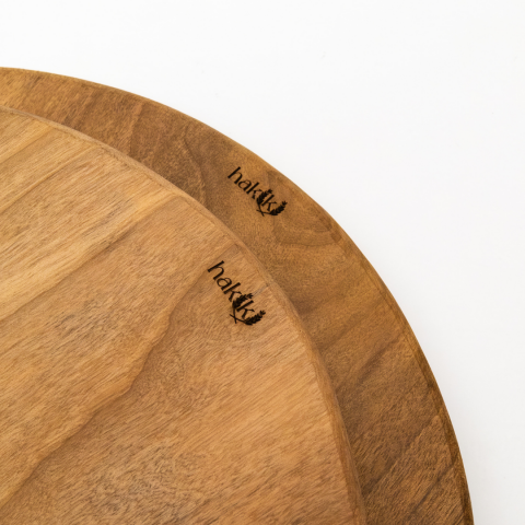 Handmade Natural Round Walnut 2 Piece Cutting and Serving Board 41 cm