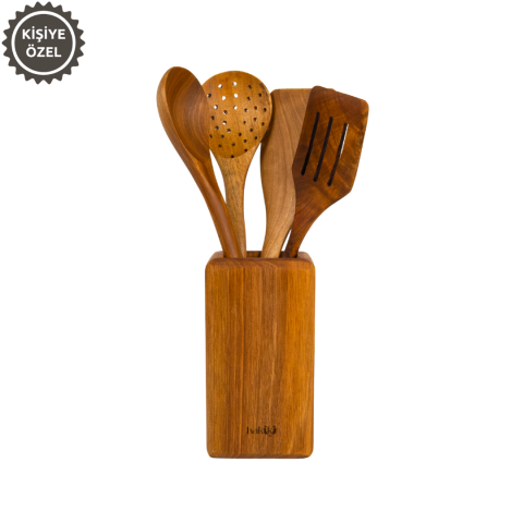 Natural Handmade Solid Walnut 5-Piece Boxed Ladle & Spatula Set