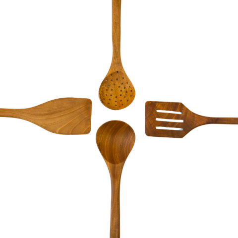 Doğal El Yapımı Gerçek Ceviz 5 Parça Kutulu Kepçe&Spatula Seti