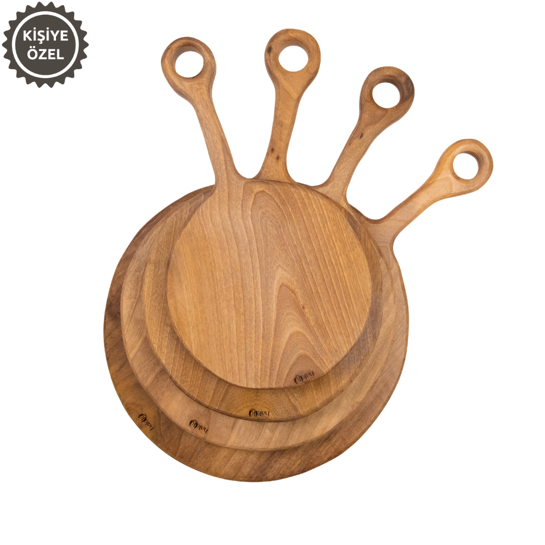 Handmade Natural Round Walnut 4-Piece Cutting and Serving Board