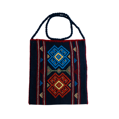 Koç Boynuzu Motifli Dimi Lacivert Dokuma Çanta