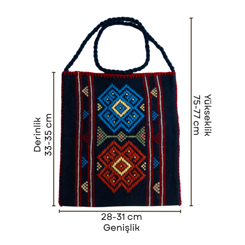 Karacakılavuz Dimi Dokuması Koç Boynuzu Motifli Lacivert Çanta 35 x 30 Cm