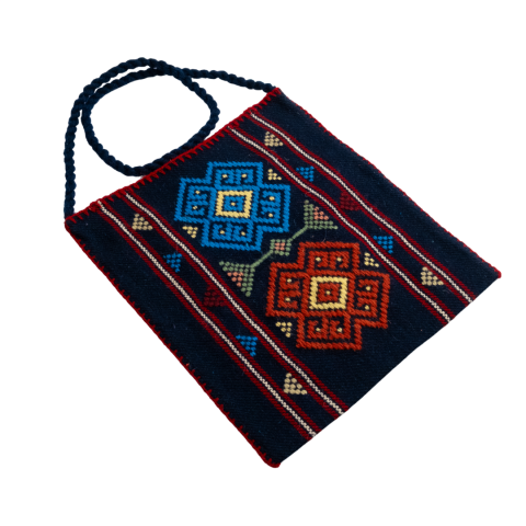 Karacakılavuz Dimi Dokuması Koç Boynuzu Motifli Lacivert Çanta 35 x 30 Cm