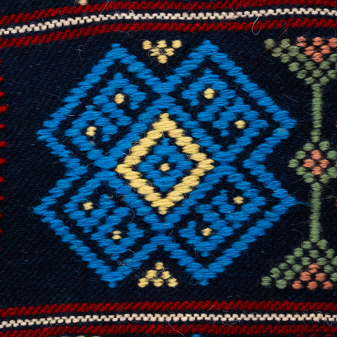 Karacakılavuz Dimi Dokuması Koç Boynuzu Motifli Lacivert Çanta 35 x 30 Cm