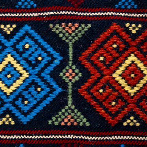 Karacakılavuz Dimi Dokuması Koç Boynuzu Motifli Lacivert Çanta 35 x 30 Cm