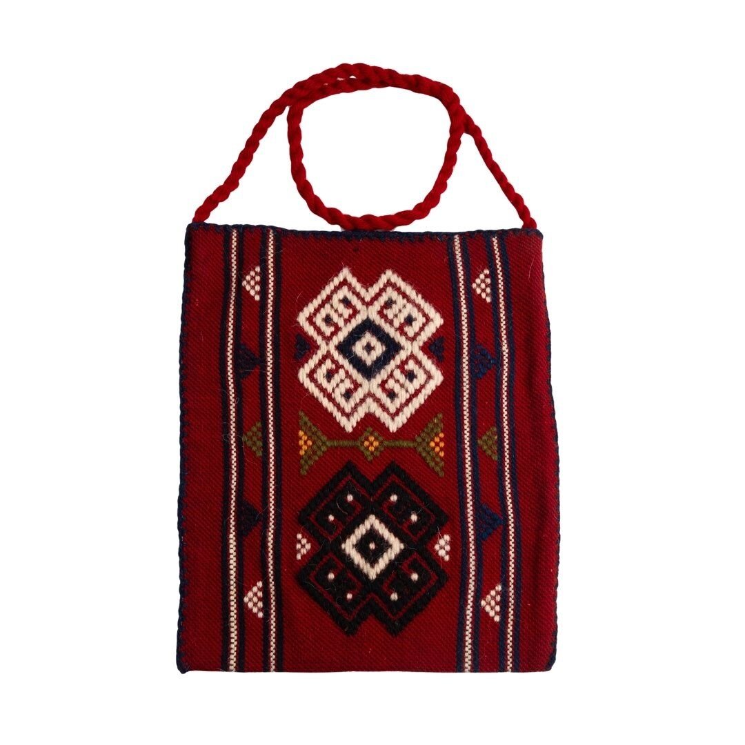 Koç Boynuzu Motifli Dimi Kırmızı Dokuma Çanta