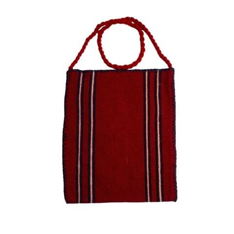 Karacakılavuz Dimi Dokuması Koç Boynuzu Motifli Kırmızı Büyük Çanta 35 x 30 Cm