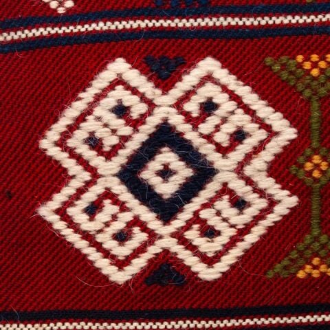 Karacakılavuz Dimi Dokuması Koç Boynuzu Motifli Kırmızı Büyük Çanta 35 x 30 Cm