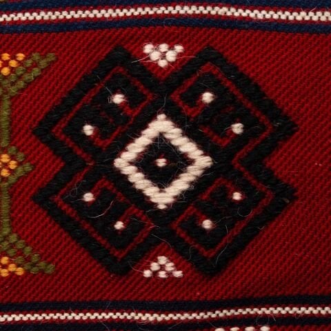 Karacakılavuz Dimi Dokuması Koç Boynuzu Motifli Kırmızı Büyük Çanta 35 x 30 Cm