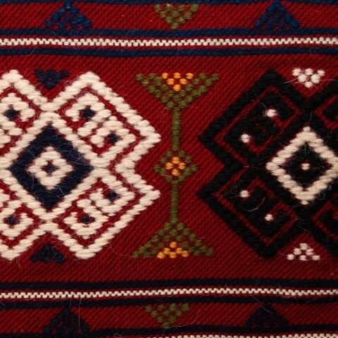 Karacakılavuz Dimi Dokuması Koç Boynuzu Motifli Kırmızı Büyük Çanta 35 x 30 Cm