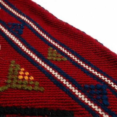 Karacakılavuz Dimi Dokuması Koç Boynuzu Motifli Kırmızı Büyük Çanta 35 x 30 Cm