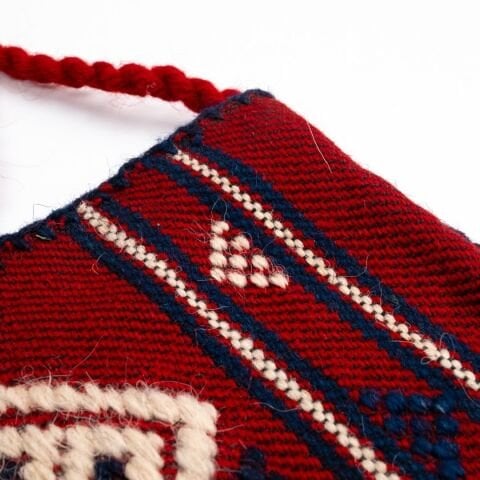 Karacakılavuz Dimi Dokuması Koç Boynuzu Motifli Kırmızı Büyük Çanta 35 x 30 Cm