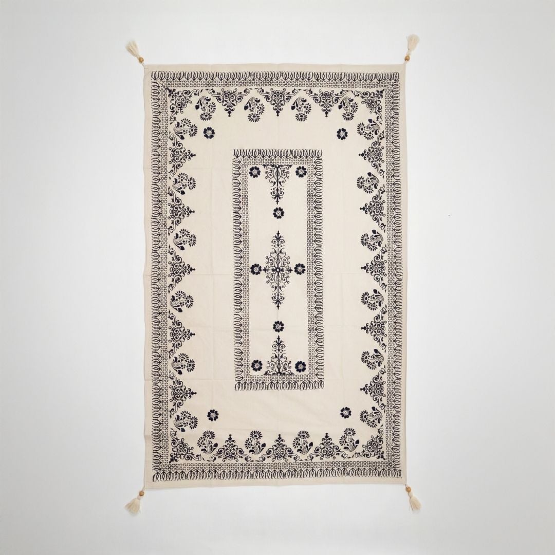 %100 El İşçiliği Kastamonu Taş Baskı Masa Örtüsü 150x220 Cm