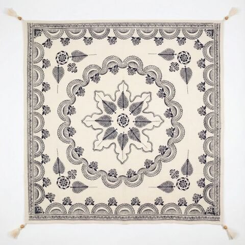 %100 El İşçiliği Kastamonu Taş Baskı Masa Örtüsü 150x150 Cm