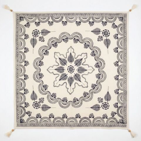 %100 El İşçiliği Kastamonu Taş Baskı Masa Örtüsü 150x150 Cm