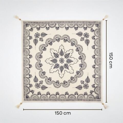 %100 El İşçiliği Kastamonu Taş Baskı Masa Örtüsü 150x150 Cm