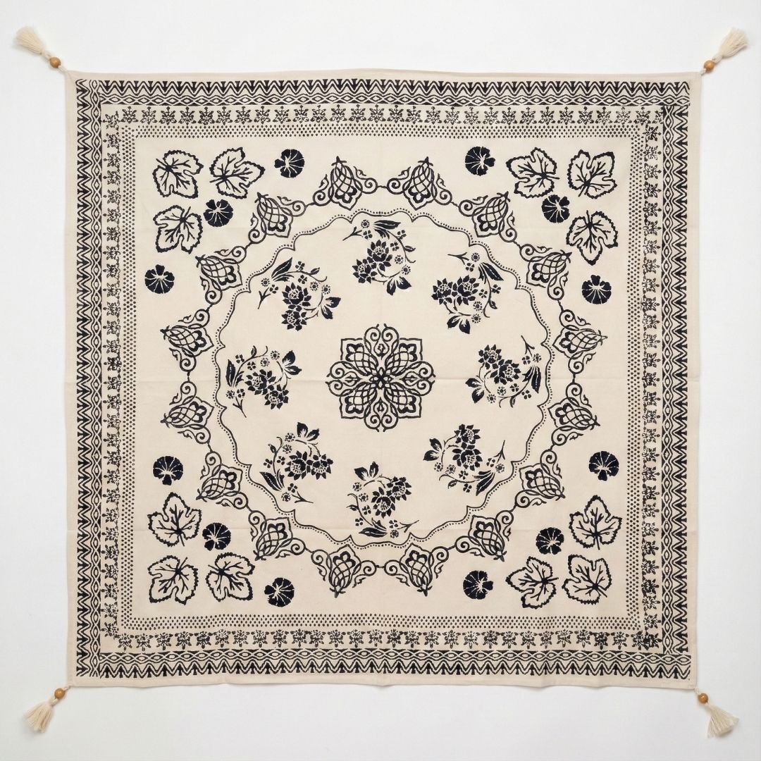 %100 El İşçiliği Kastamonu Taş Baskı Masa Örtüsü 150x150 Cm - Model 2