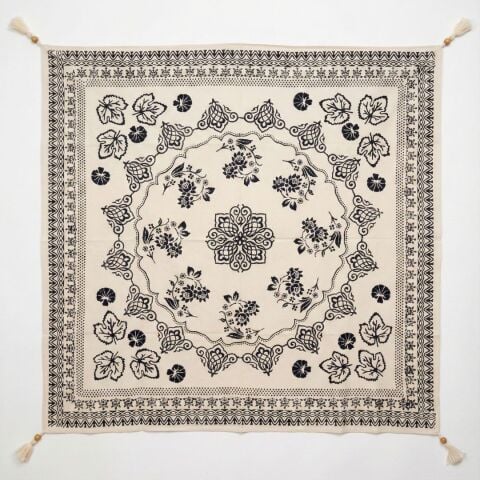 %100 El İşçiliği Kastamonu Taş Baskı Masa Örtüsü 150x150 Cm - Model 2