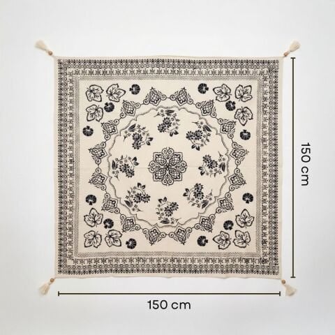 %100 El İşçiliği Kastamonu Taş Baskı Masa Örtüsü 150x150 Cm - Model 2