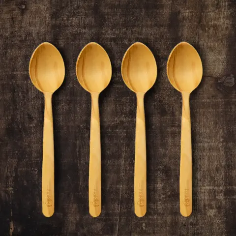 4 Parça Şimşir El İşçiliği Yemek Kaşığı Takımı 20 Cm