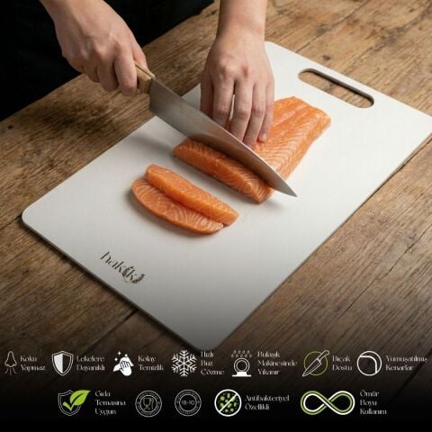 Hakiki Antibacterial 1.5 mm Thick 2-Piece Steel Cutting Board Set 21×32 & 28×38 cm
