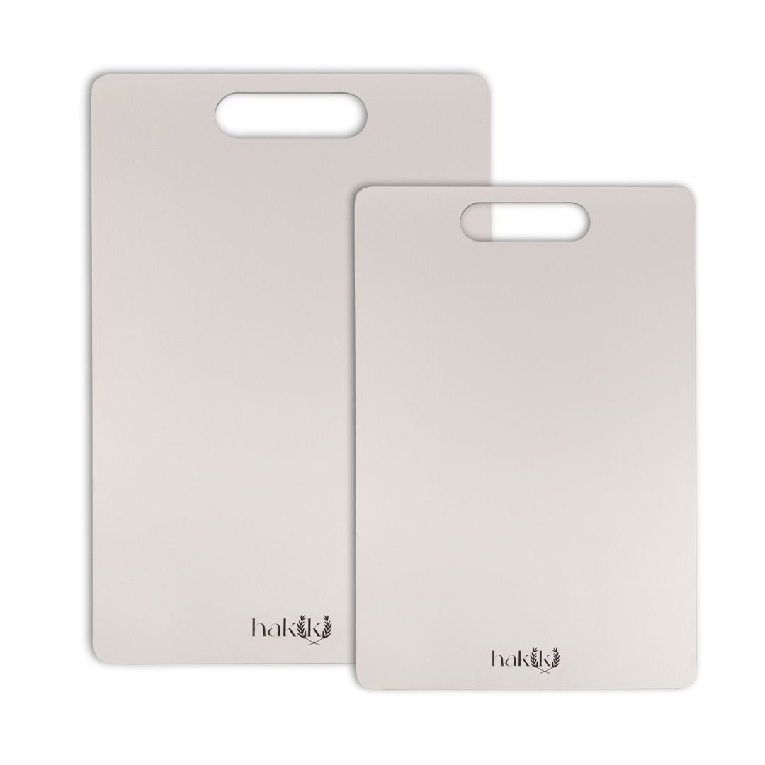 Hakiki Antibakteriyel 1,5 Mm Kalınlığında 2 Parça Çelik Kesme Tahtası 21x32 & 28x38 Cm