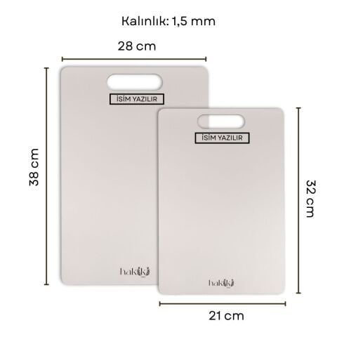 304 Antibakteriyel 1,5 Mm Kalınlığında 2 Parça Çelik Kesme Tahtası 21x32 & 28x38 Cm