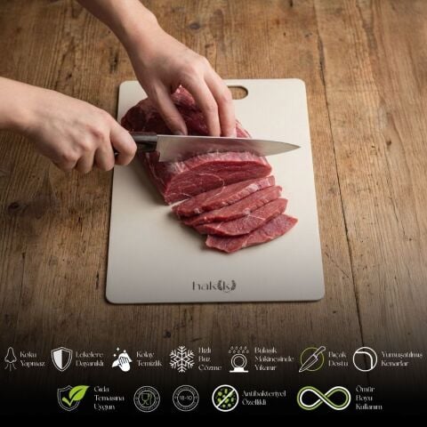 Hakiki Antibacterial 1.5 mm Thick 2-Piece Steel Cutting Board Set 21×32 & 28×38 cm