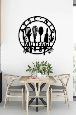 Kişiye Özel İsimli Metal Duvar Tablosu Modern Mutfak Dekoru 50x50 Cm