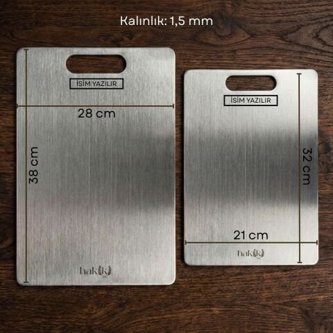 316L 1,5 Mm Kalınlığında İkili Paslanmaz Çelik Kesme Tahtası 21x32 & 28x38 Cm – Üstün Hijyen, Maksimum Dayanıklılık