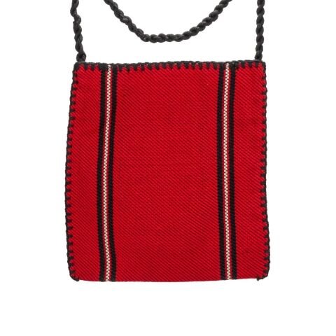 Karacakılavuz Dimi Dokuması Koç Boynuzu Motifli Kırmızı Küçük Çanta 25 x 22 Cm