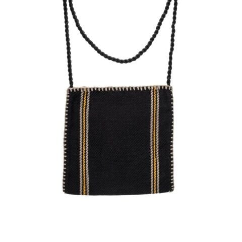 Karacakılavuz Dimi Dokuması Koç Boynuzu Motifli Siyah-Pembe Küçük Çanta 25 x 22 Cm