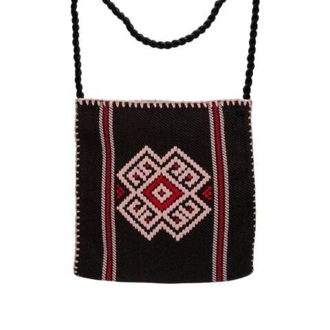 Koç Boynuzu Motifli Dimi Dokuma Siyah Küçük Çanta