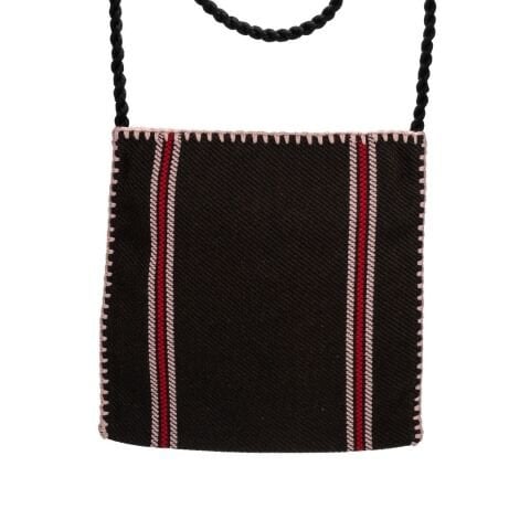 Karacakılavuz Dimi Dokuması Koç Boynuzu Motifli Siyah Küçük Çanta 25 x 22 Cm